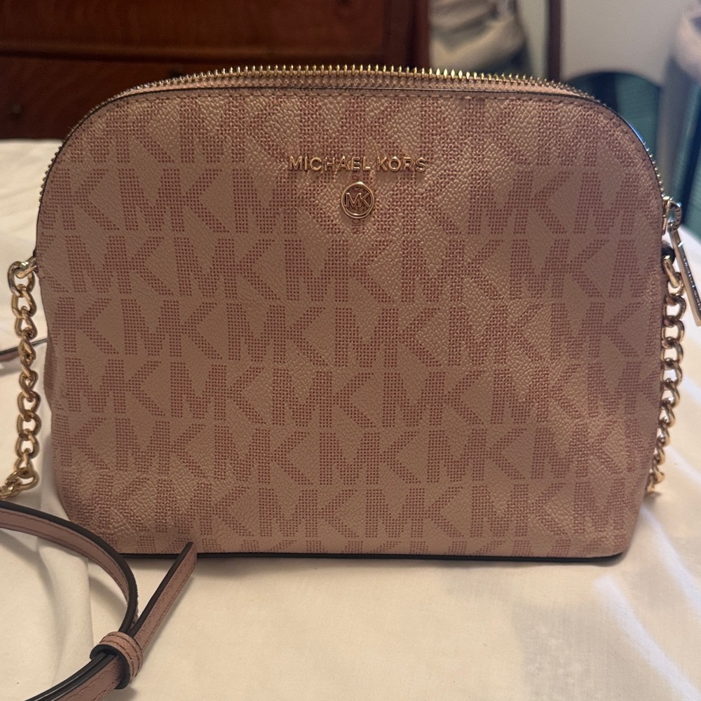 Michael Kors Blush MK Signature Dome Crossbody with Gold Hardware